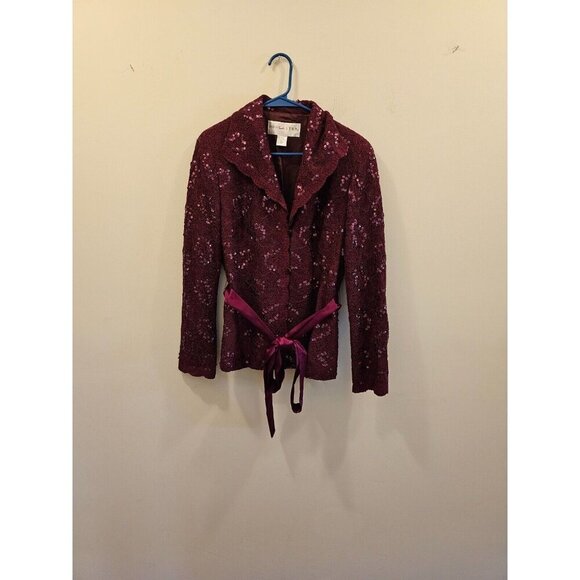 Women's Doncaster Sequined Jacket with Belt Berry/Burgundy Size 10 Elegant - Picture 2 of 9